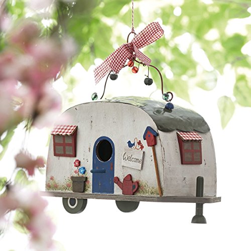 Vogelhaus Wohnwagen Camper zum Hängen Holz Blechdach - 6