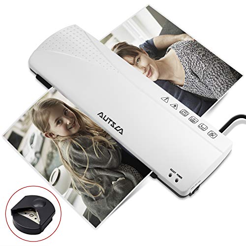 AUTSCA Plastifieuse A4 A5, Chaud et Froid Machine à Plastifier pour Maximum de Largeur de 330mm avec Vitesse de 250mm / min, Découpe en Angle Incluse pour la Maison et le Bureau (A4)