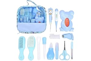 SUGFAY Trousse de Soin Bébé,13PCS Kit de Soin Bébé Trousse Bébé Naissance,Bébé Clou Cheveux Soins de santé Des Thermomètre de Bain/Coupe-ongles/Ciseaux/Peigne pour Bébé-Pour La Maternelle,Les Nouveau-Nés