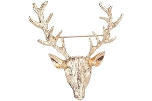 ORCOW Vintage Reindeer Head Brooch Antler Deer Horn Lapel Pin Safty Pin Women Men Suit Jacket Sweater Decors Jewelry Gift for Wife Husband Friends