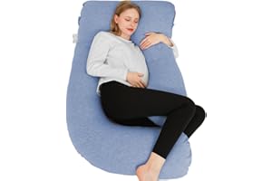 Chilling Home Cojín de embarazo refrescante, en forma de J, cojín para dormir de lado con funda de jersey, cojín de lactancia, cojín grande para mujeres y para dormir de lado (azul frío)