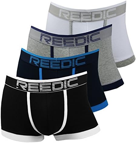 Reedic Men Boxer Shorts Cotton 4-pack, size medium (M), color 1 each black, dark blue, gray blue, white