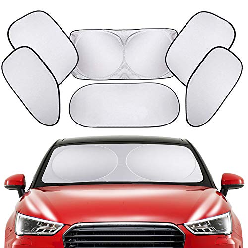 PEYOU Parasol de Coche (6 Unidades), Parasol Parabrisas Coche Plegable [Todas Ventana, Reduce Calor Aislado y Radiación UVA, Fácil Instalación] para SUV, Coche Grande o Pequeño