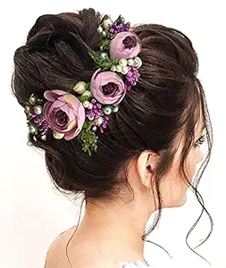 Hair Flare 2170 Artificial Flowers Women Hair Accessories Hair Pins For Wedding, Anniversary- Purple