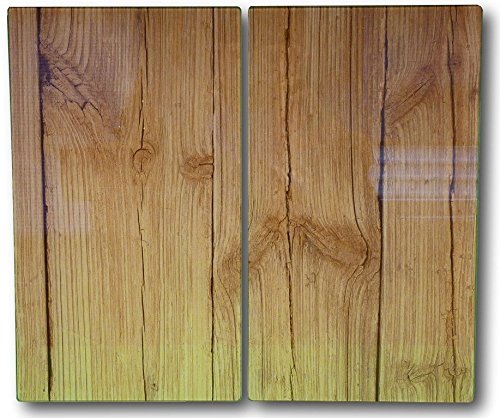 2 x Glas Herdabdeckplatte Herdabdeckung Schneidebrett Abdeckplatte Ceranfeld Design Holz