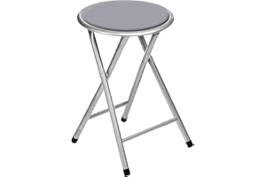 MY DIY PROFESSIONAL PRODUCTS MY DIY Folding Round Bar Stool To Sit On 45CM Compact Padded Foldable Portable Stool Chair Anti Scratch Soft Faux Leather Seat Ideal for Banquets Bars Home Office Kitchen Quick & Easy To Fold (Grey)