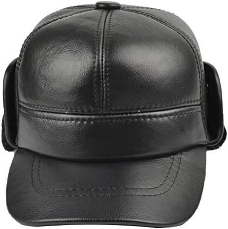 Yosang Winter Hunting Trapper Trooper Hat Genuine Leather Cap Black Large