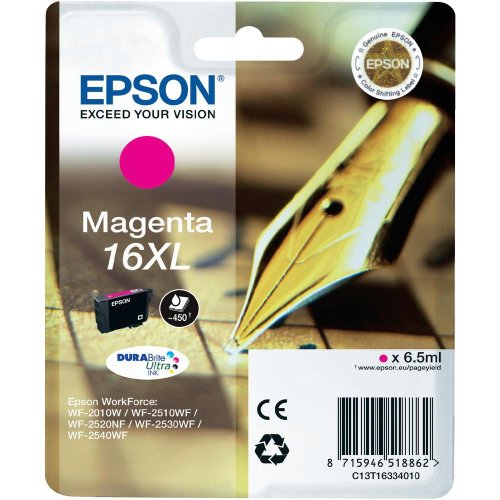 1 x Cartouche d'encre d'origine pour EPSON WorkForce WF-2530WF, c13t16334010 – Magenta