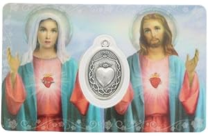 PALAIS DU ROSAIRE Santino Sacro Cuore di Gesù e Maria con medaglia - Immagine Religiose - Culte Chrétien en Plastique