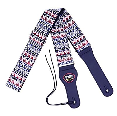 Rayzm Sangle en Coton pour Guitare Acoustique/électrique ou Basse, avec Motif Tricoté de Style Bohémien et Porte-médiators, 5cm de Largeur et Longueur Réglable de 96 à 153cm