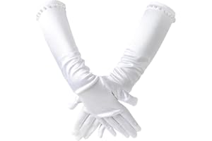NICEYEA Guantes de Niña Princesa - Largos de Satén Con Perlas y Cuentas - Accesorios para Disfraz, Vestido de Novia y Comunión