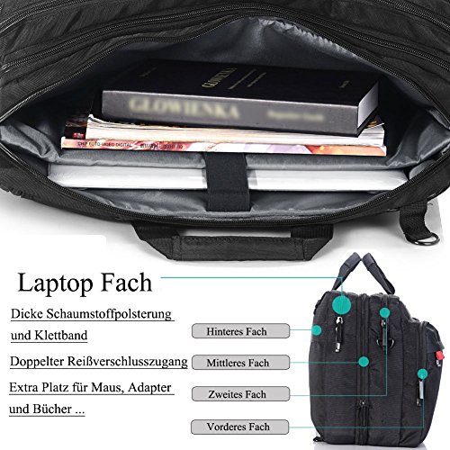 DTBG Nylon mehrzweck Businesstasche mehrfachfach Reise Rucksack geräumig Laptop Tasche Messenger Bag Aktentasche Computer Schultertasche Wanderntasche Daypack für 17,3 Zoll Laptop/Macbook/Tablet, Schwarz - 4