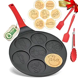 Dinosaur Pancake Pan, Car Baby Pancake Maker Truck Pancake Griddle Shapes Nonstick Silver Dollar Breakfast Crepe Pancake Pan 7 Mold Dinosaur Pancake Maker for Kids, DAYOOH