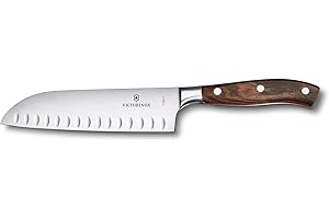 Victorinox Grand Maître, cuchillo Santoku profesional, hoja extra afilada, filo biselado, 17 cm, elegante mango de madera, acero inoxidable, marrón