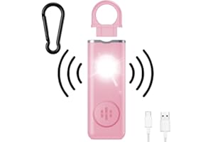 mizikuu 130 dB Personal Alarm, Pocket Alarm Security Alarms Keychain with LED Light and USB Rechargeable Self Defense Keychain for Children Girls Elderly people Pink