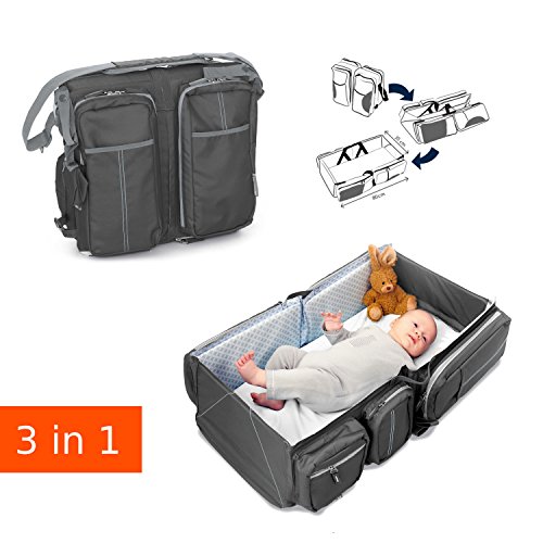 Preisvergleich Produktbild WICKELTASCHE 3 in 1 (grau), Reisebett Kinderwagentasche Windeltasche Babybett Wickelauflage Wickeltaschen Reisebett Baby Babybett komplett Babyreisebett Wickeltasche braun Wickeltasche groß