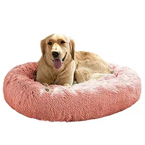 MFOX Calming Dog Bed (L/XL/XXL/XXXL) for Medium and Large Dogs Comfortable Pet Bed Faux Fur Donut Cuddler Up to 25/35/55/100lbs