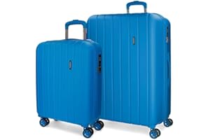 Movom Wood Blue Luggage Set 55/70 cm Rigid ABS TSA Lock 119 Litre 4 Double Wheels Hand Luggage