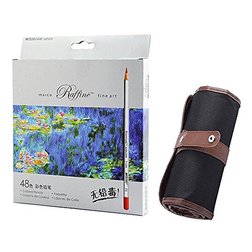 NIUTOP 48 Farbstifte Buntstifte Kunstbedarf Marco Raffine Set mit Leinwand Roll-up Bleistift Tasche für zum Malen, Ausmalen, Skizzieren oder Colorieren - 6