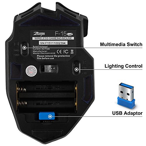 Rat  n   ptico Inal  mbrico  AFUNTA ZElOTES F15 2 4Ghz Wireless Mouse Rat  n para Gaming Profesional 2500 DPI Ajustable 9 Botones del Rat  n del Ordenador   ptico con luces LED para PC Mac Pro Gamer