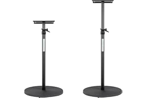 Pronomic SLS-128 BK Studio Monitor Stativ Paar - 2 Boxenständer für Studiomonitore - Ständer mit stabilem Rundsockel - Lautsprecherständer verstellbar von 75-123,5 cm - Ablagefläche 23 x 23 cm