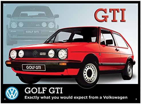 Red Hot Lemon 300 x 410 mm Tinplate/Metal Volkswagen Golf GTI Wall Sign, Red