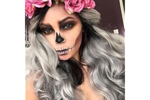 ‎MILDISO Perücke Grau für Damen Lang Locken Cosplay Perücken für Frauen Kinder Lockige Wellenförmige Synthetische Schwarz Ombre Grau Perücken für Party Fasching Cosplay Wig 077