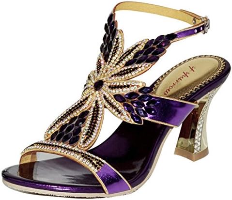 women sandals crystal diamond slippers hollow width high heels handmade leather nightclub evening banquet party pumps shoes . purple . 33