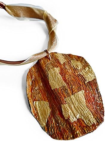 Organic Earrings Bijoux – Wood and Gold Leaf Pendant