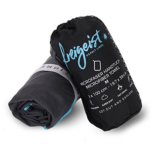 Toalla de baño Freigeist con microfibra, toalla de manos y de baño, deportiva, ideal para viajes, de secado rápido, ligera, para exteriores, microfibra, Negro
, 80 x 160 cm