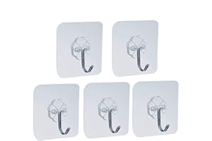 Wellehomi Self Adhesive Wall Hooks Heavy Duty Nail Free Hooks for Kitchen Bathroom Door Ceiling Seamless Hook (5PCS)