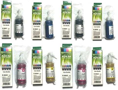 2 X Set of Refill Ink Bottle Replacement For Epson T6641 T6642 T6643 T6644 - EcoTank ET-14000 ET-2500 ET-2550 ET-2600 ET-2650 ET-3600 ET-4500 L355 L555 Printers Non OEM (2)