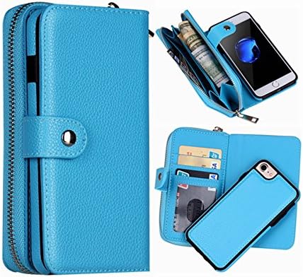 iPhone 6/6S Wallet Case, Hynice iPhone 6/6S Wallet Purse Case Leather Zipper Case with credit card slots and Magnetic Detachable Slim Cover for iPhone 6/6S 4.7" (Litchi-blue)