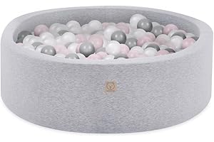 MISIOO Smart Ball Pit - 90 x 30 cm - Ball Pit for Children's Room - Ball Pit Baby - 200 Balls for Ball Pit - Baby Toy - Machine Washable - Oeko-Tex - Light Grey - Silver/Pearl/Light Pink