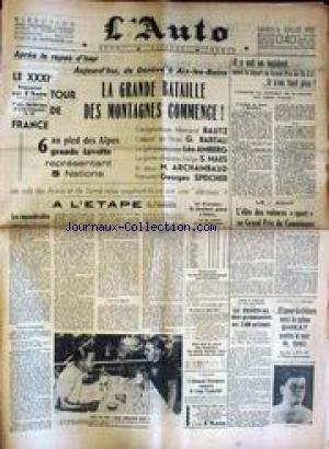 AUTO (L') [No 13348] du 06/07/1937 - TOUR DE FRANCE - LA GRANDE BATAILLE DES MONTAGNE - BAUTZ - BARTALI - LEO AMBERG - ARCHAMBAUD - G. SPEICHER - GRAND PRIX DU COMMINGES - GYMNASTIQUE - CATCH - SHIKAT CONTRE R. SIKI. gratuit