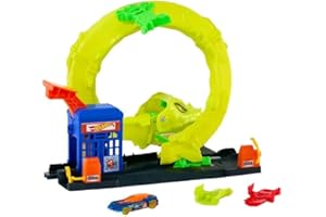 Hot Wheels Station-Service Serpent Coffret avec véhicule en métal moulé à l’échelle 1/64, 2 modes de jeu, looping et piste Speed Snap, JBM63