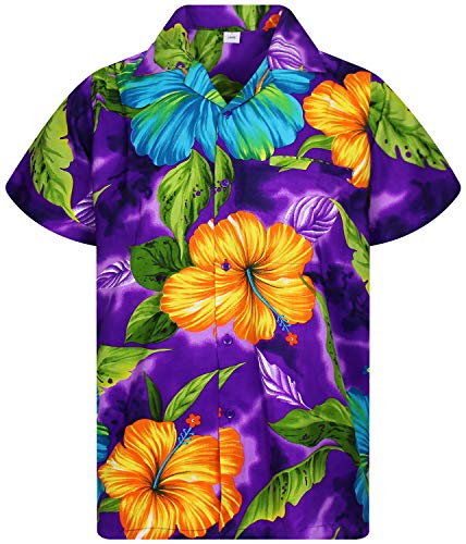 V.H.O. Funky Camisa Hawaiana, BigFlower, Purple, S