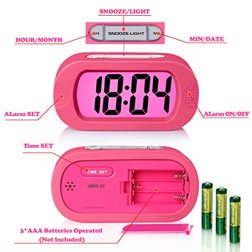 ZHPUAT Digital-Wecker Tischuhr mit Silikonhülle Snooze Bunten Licht Stoßfest ideales Geschenk Für Kinder(Rosa) - 3
