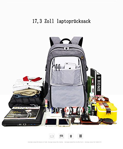 ShengTS 17 Zoll Notebooktasche Laptop Rucksack Beutel Schule Tasche Laptop-Tasche Rücksack Passend für bis zu 17-Zoll-Gaming Laptops für Dell, Asus, MSI (17 Zoll, Grau) - 6