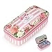 Produktbild BTSKY Federmäppchen, doppellagig, multifunktional, wasserdicht, Retro-Blumenmuster, auch toll als Aufbewahrungstasche, Make-Up-Tasche, mit Reißverschluss rose