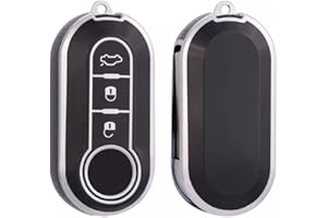 StyleC REMOTE FLIP KEY COVER COMPATIBLE WITH FIAT 500 PANDA PUNTO BRAVO STILO LANCIA 3 BUTTON Black (Black Silver)