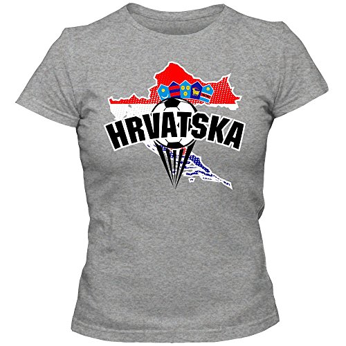 Kroatien EM 2016 #1 EM T-Shirt | Damen | HRVATSKA | Kockasti | Trikot | Nationalmannschaft © Shirt Happenz, Farbe:Graumeliert (Grey Melange L191);Größe:S