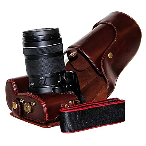 First2savvv XJPT-70D-10 brun fonc   PU cuir   tui housse appareil photo num  rique pour Canon EOS 70D 60D avec Lens 18-135mm 18-200mm 15-85mm 17-85mm   corde Lens