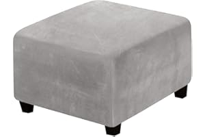 HOOWARM Stretch Ottoman Covers Round/Square Footstool Cover, Velvet Modern Removable Washable Large Stretch Pouffe Cover Anti-Slip Dustproof Foot Stool Slipcovers With Elastic Bottom Swivel chair cover(A20,60