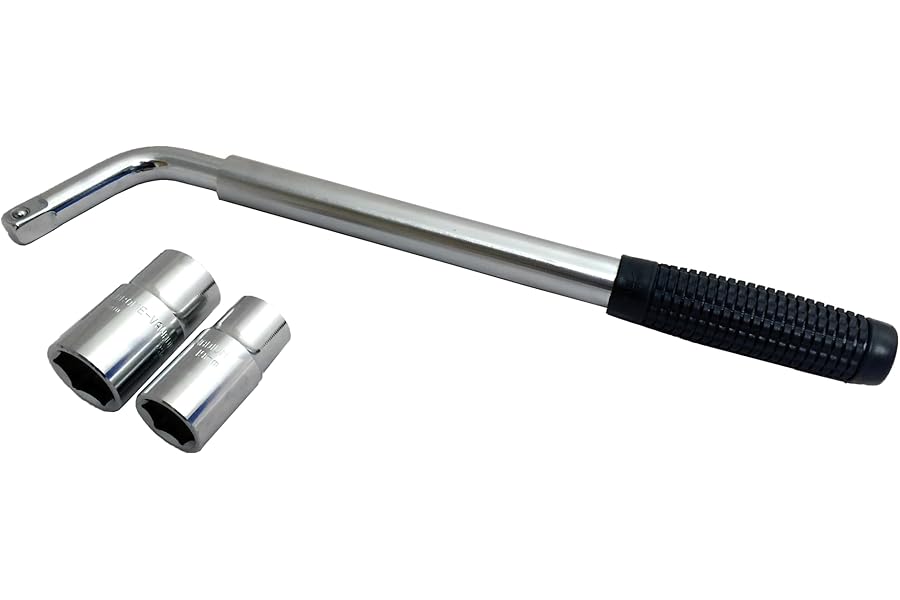 Sakura SS5324 Car Wheel Brace/Wrench - Extendable Handle - Socket Sizes 17 mm, 19 mm, 21 mm, 23 mm - FITS All Standard Vehicles