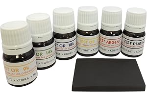 TEST-OR PROMO : KIT PRET A L'EMPLOI 6 FLACONS TESTEUR OR 9 14 18 24 K CARATS + TESTEUR ARGENT + TESTEUR PLATINE + PIERRE DE TOUCHE NATURELLE 50x40mm + GUIDE EXPERTISE OFFERT (TEST TESTING GOLD STONE)