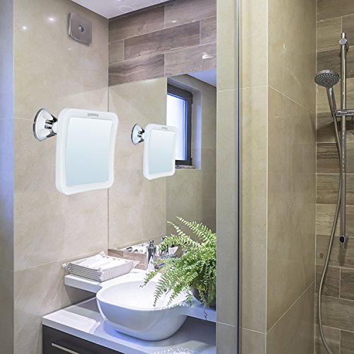 Auxent Kosmetikspiegel LED Beleuchtet mit 7-facher Vergrößerung und Starkem Saugnapf, 360° Schwenkbar, Schminkspiegel viereckig mit Blendfreier Beleuchtung für Zuhause und Unterwegs - 7