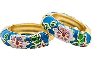 THE COLOURFUL AURA Gold Plated Large Diamond Multicolour Dainty Enamel Huggie Floral Hoop Earrings