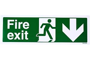 VSafety Fire Exit Pil Down-skylt - 300 mm x 100 mm - 2 mm styv plast