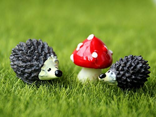 SecretRain Hedgehog & Toadstool In Resin Garden Ornament Miniature DIY Fairy Decoration